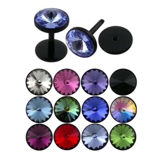 black UV With CZ jewelled Fake Ear Plug - Monster Piercing