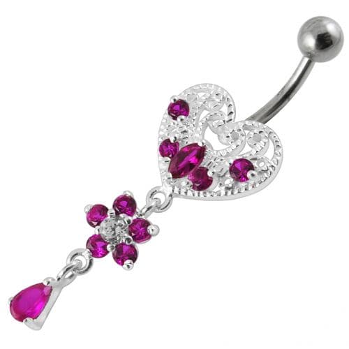 Jeweled Heart Dangling Navel Belly Ring - Monster Piercing