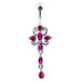 Dangling Jeweled Flower SS Bar Belly Ring - Monster Piercing