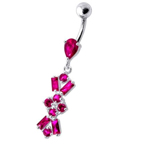 Navel Ring With Dangling Purple Jeweled Flower Body Jewelry - Monster Piercing