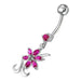 Silver Dangling  Jeweled Flower SS Bar Belly Ring Body Jewelry - Monster Piercing