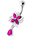 Sterling Silver Dangling Jeweled Flower SS Bar Navel Ring - Monster Piercing