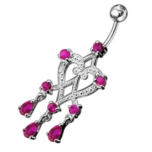 Sterling Silver Dangling Jeweled SS Bar Belly Ring Body Jewelry - Monster Piercing