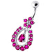 Dangling Pear Shape Jeweled Heart SS Bar Navel Ring - Monster Piercing