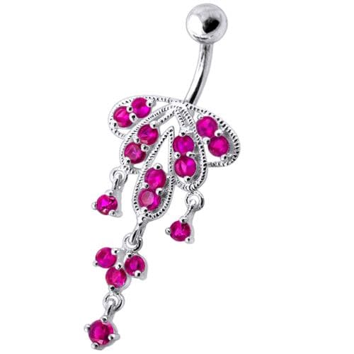 Dangling Jeweled Chandeliers SS Bar Belly Ring - Monster Piercing