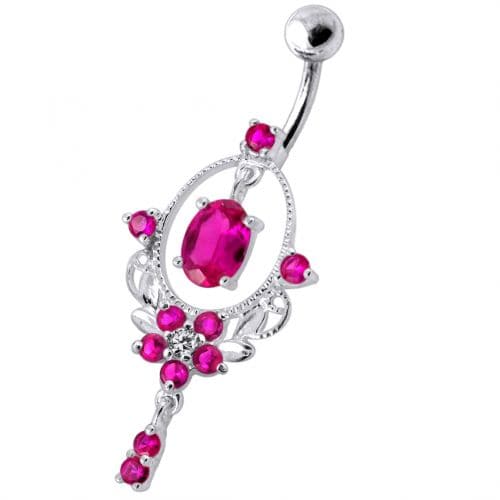 Sterling Silver Dangling Jeweled SS Navel Body Jewelry Ring - Monster Piercing