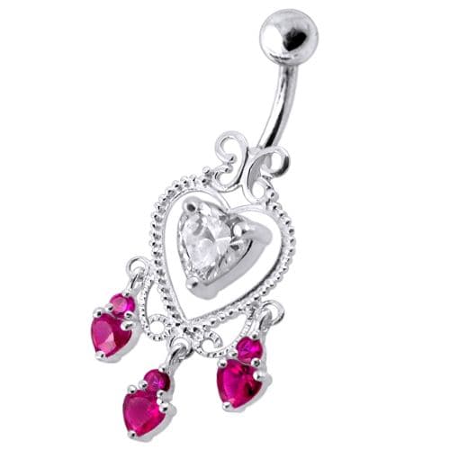 Dangling Moving Jeweled Heart Shaped Navel Ring - Monster Piercing