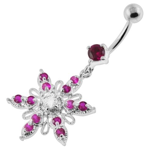 Fancy Flower shapped Dangling jeweled Belly Ring - Monster Piercing