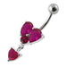 Dangling Jeweled Heart Shape Setting Banana Bar Navel Ring - Monster Piercing