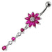 Flower Dangling Jeweled Curved Bar Belly Ring - Monster Piercing