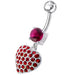 Fancy  Jeweled Heart Dangling SS Bar Belly Ring - Monster Piercing