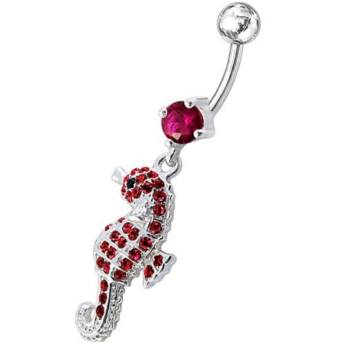 Jeweled Sea Horse Dangling Belly Ring - Monster Piercing