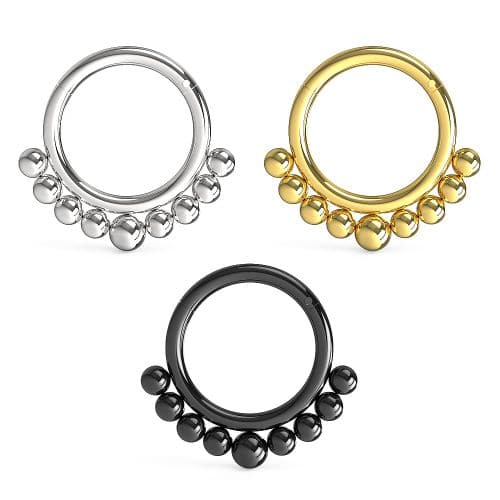 316L Surgical Steel Tribal Paved Balls Hinged Segment Clicker Ring - Monster Piercing