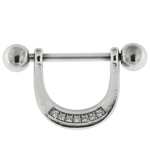 Surgical Steel Micro-Jewelled Crescent CZ Jewelled Nipple Bar - Monster Piercing