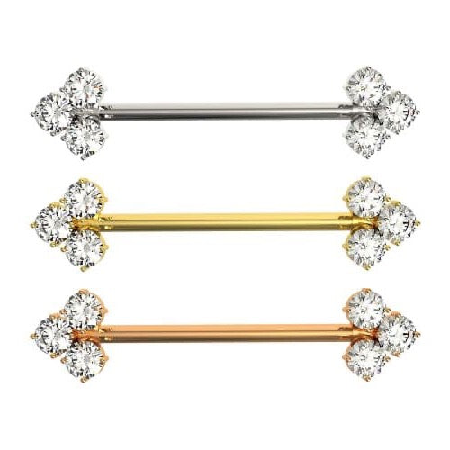 Tri Jewelled Arrow CZ Nipple Piercing Bar - Monster Piercing