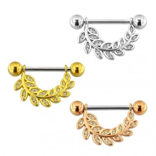 Micro Jewelled Floral Leaf Nipple Bar - Monster Piercing