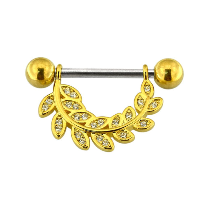 316L Surgical Steel Micro Jewelled Floral Leaf Nipple Bar