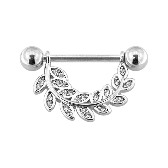 316L Surgical Steel Micro Jewelled Floral Leaf Nipple Bar