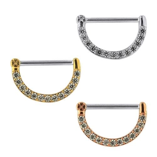 Multi Round Jewelled CZ Nipple Clicker Piercing - Monster Piercing