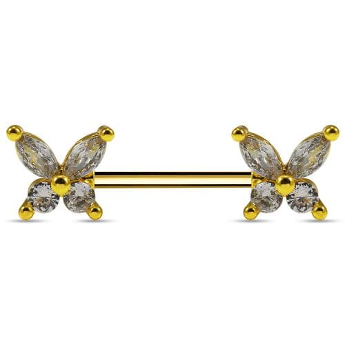 Butterfly Jewelled Nipple Piercing Jewelry - Monster Piercing