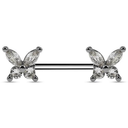 Butterfly Jewelled Nipple Piercing Jewelry - Monster Piercing