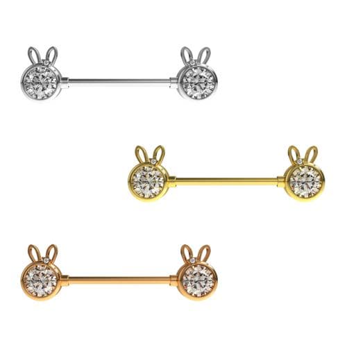 316L Surgical Steel Jewelled Bunny Nipple Bar Piercing - Monster Piercing