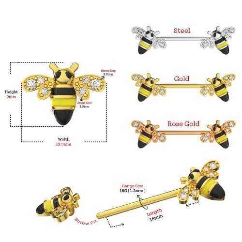 316L Surgical Steel Flying Honey Bee Nipple Bar - Monster Piercing