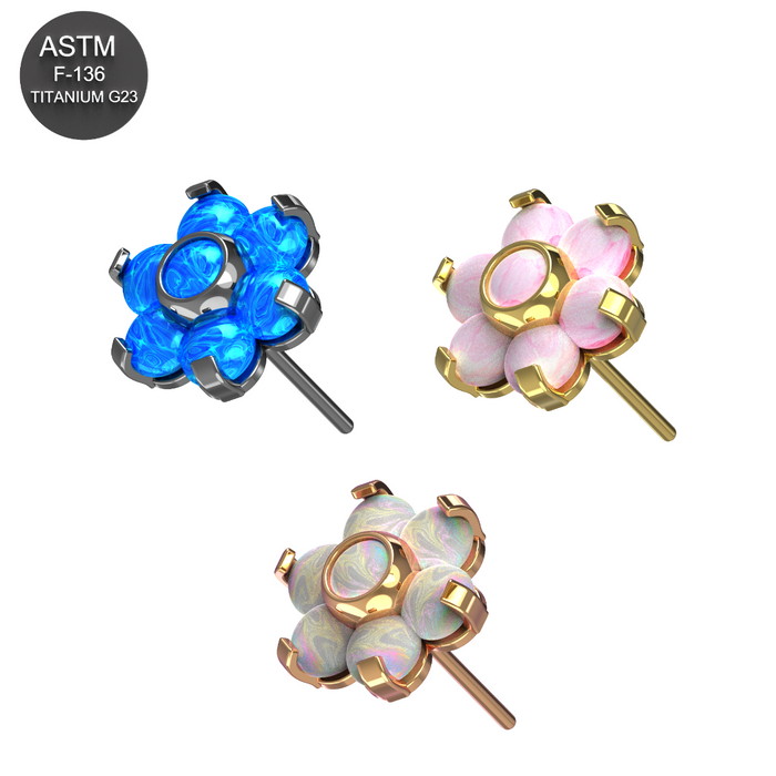 G23 Grade Titanium Opal Jewelled Flower Threadless Push-Fit