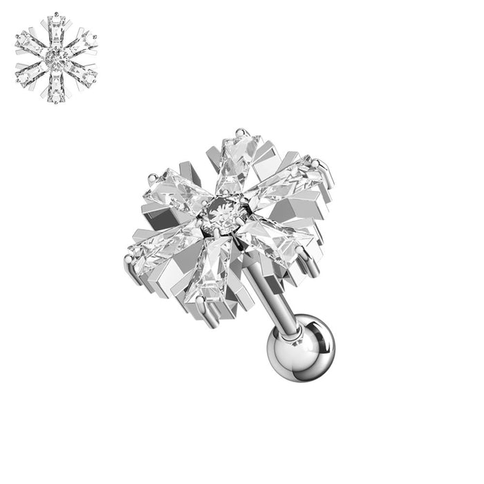 316L Surgical Steel Cubic Zirconia Studded Snowflake Stud - Monster Piercing