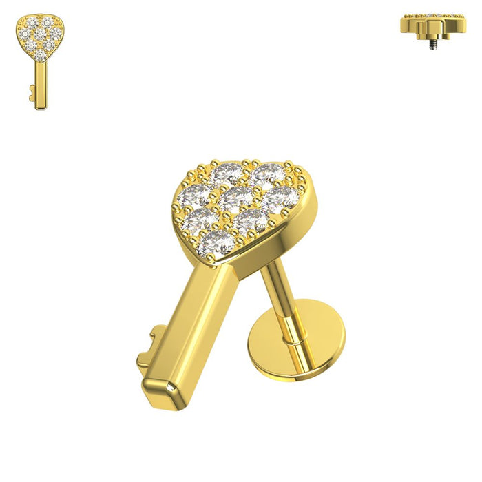 316L Surgical Steel Micro CZ Jewelled Key Flat Back Stud - Monster Piercing