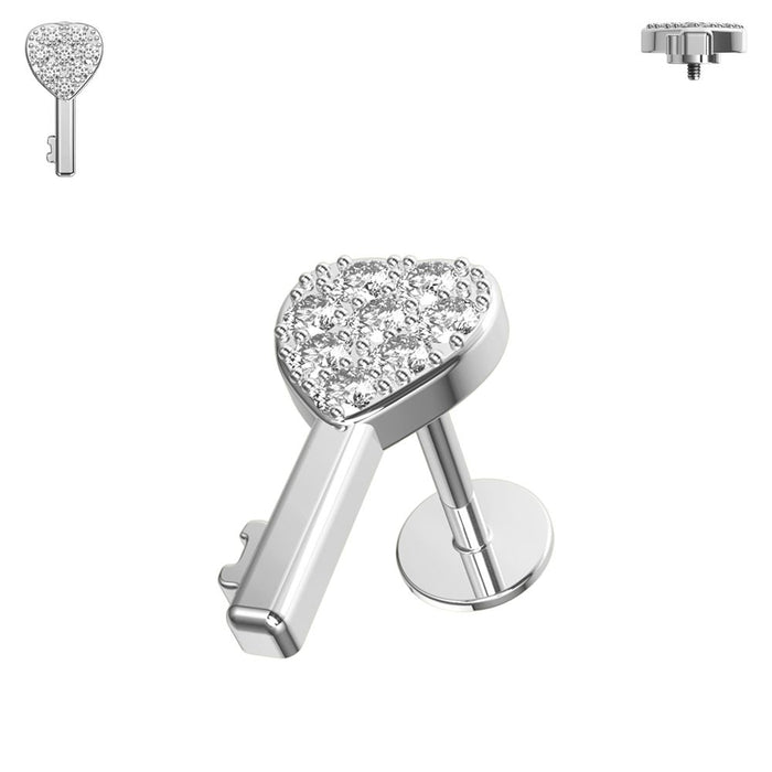 316L Surgical Steel Micro CZ Jewelled Key Flat Back Stud - Monster Piercing