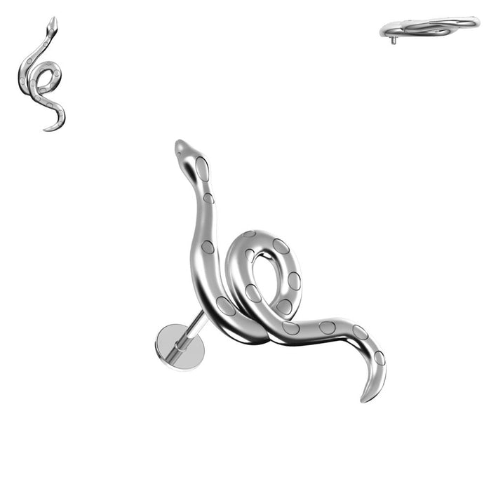 316L Surgical Steel Snuggling Swirl Snake Flat Back Stud - Monster Piercing