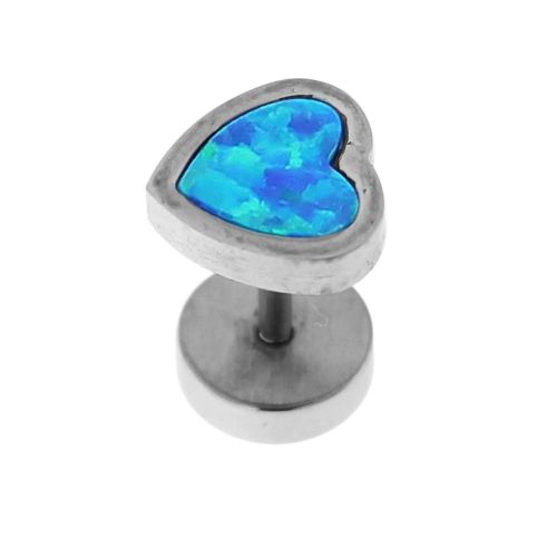 316L Surgical Steel Heart Pattern Opal Stone Fake Ear Plug