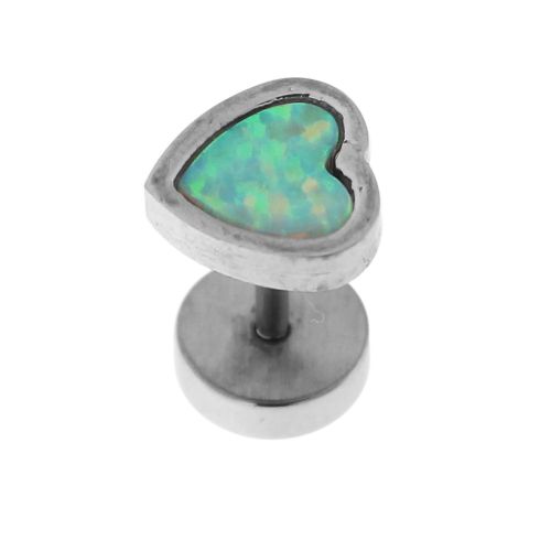 316L Surgical Steel Heart Pattern Opal Stone Fake Ear Plug