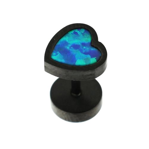 316L Surgical Steel Heart Pattern Opal Stone Fake Ear Plug