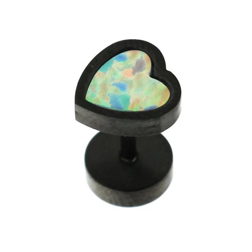 316L Surgical Steel Heart Pattern Opal Stone Fake Ear Plug