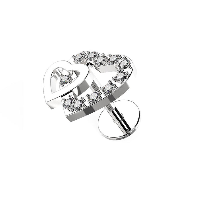 316L Surgical Steel Twin Heart Flat-Back Cartilage Piercing Stud