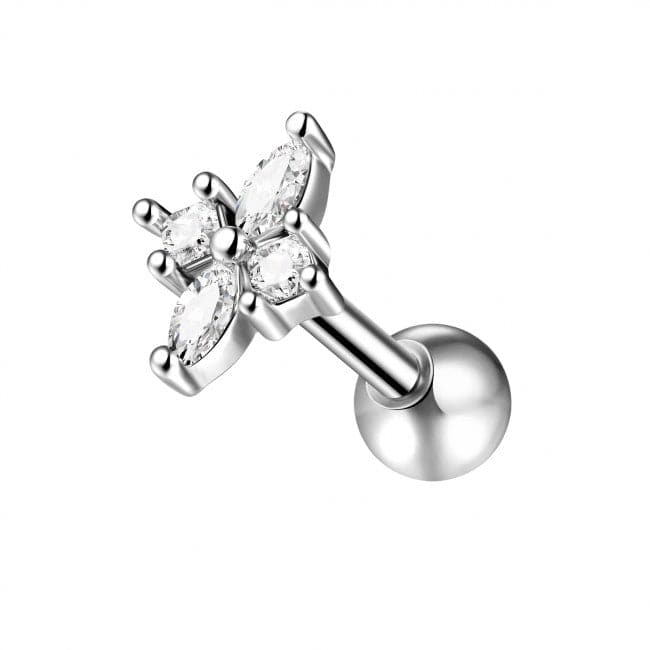 Sterling Silver Jewelled Floral Flower Cartilage Helix Tragus Piercing Ear Stud