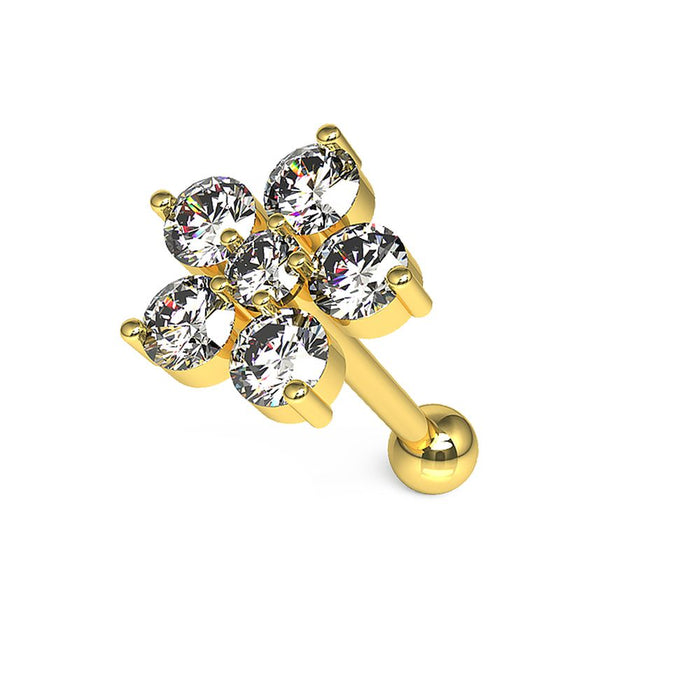 316L Surgical Steel Jewelled 6 Stone Flower Ear Stud