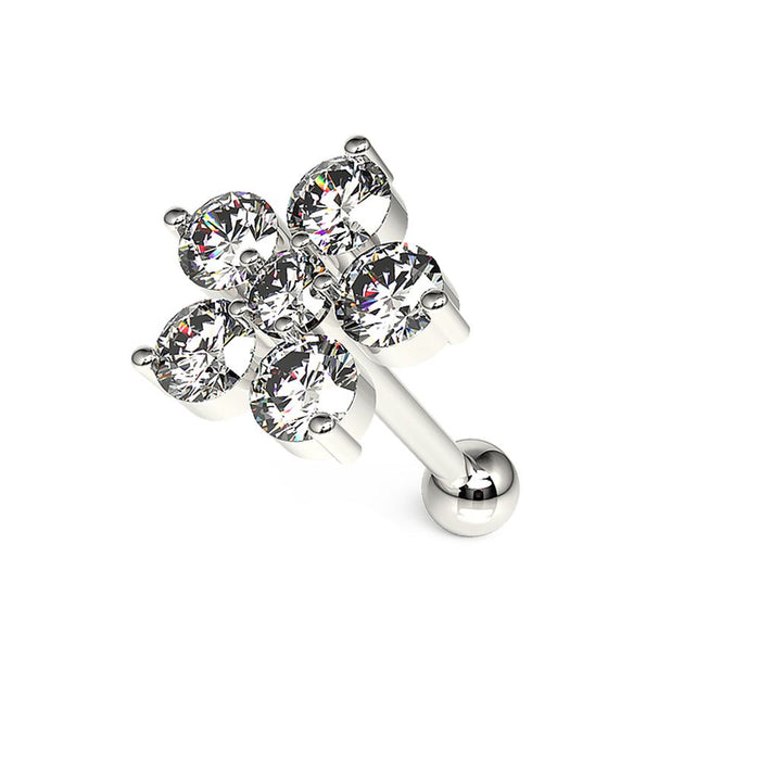 316L Surgical Steel Jewelled 6 Stone Flower Ear Stud