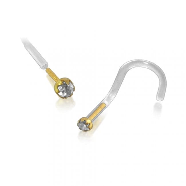 14ct Gold Head Bio Flex Nose Screw with CZ Stone - Monster Piercing