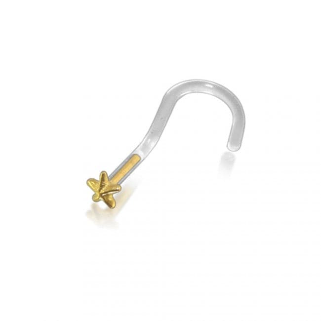 14ct Gold Head & Bio Flex Nose Screw Ring With Star Top - Monster Piercing