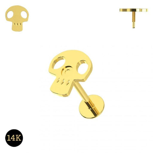 14ct Gold Internally Threaded Skull Screw Fit Stud - Monster Piercing