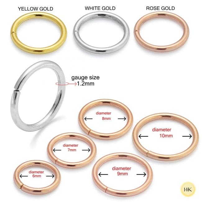 14ct Solid Gold Seamless Continuous Nose Hoop Ring - Monster Piercing