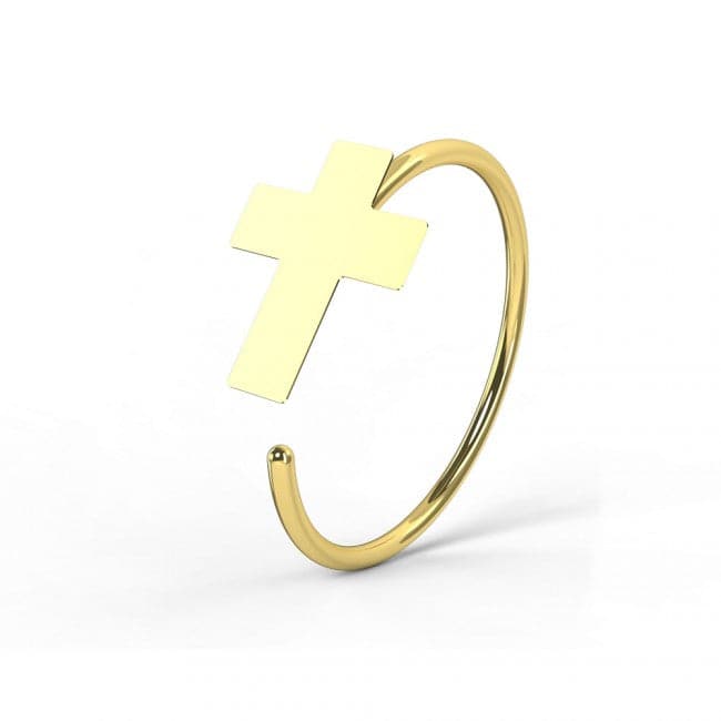 14ct Gold Cross Open Hoop Nose Ring - Monster Piercing