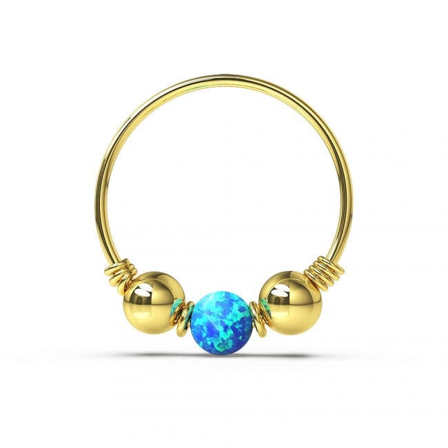 9ct Yellow Gold Spring Coil end with Opal center Nose Hoop Ring - Monster Piercing