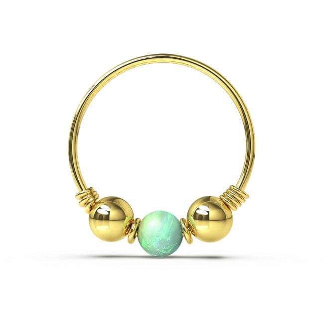 9ct Yellow Gold Spring Coil end with Opal center Nose Hoop Ring - Monster Piercing