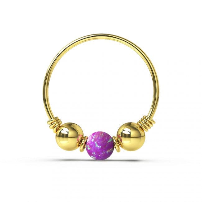 14K Yellow Gold Opal Stone Hoop Nose Ring