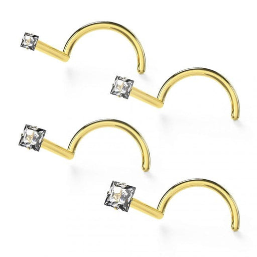 14ct Gold Square CZ Jeweled Nose Screw - Monster Piercing