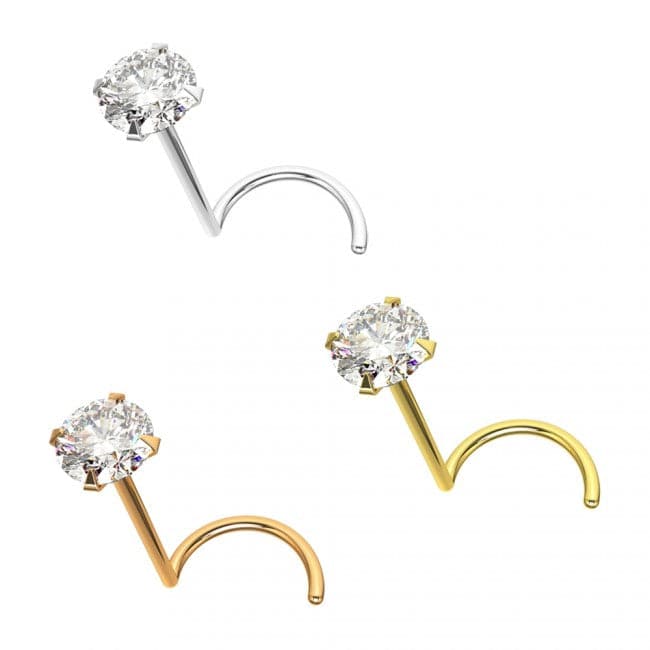 14ct Gold Cubic Zirconia Set Nose Screw - Monster Piercing